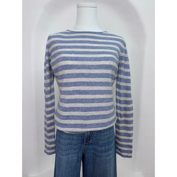 Vintage Esprit Blue Soft Cream Stripe Wool Cashmere Blend Sweater Size Small - Picture 1 of 9